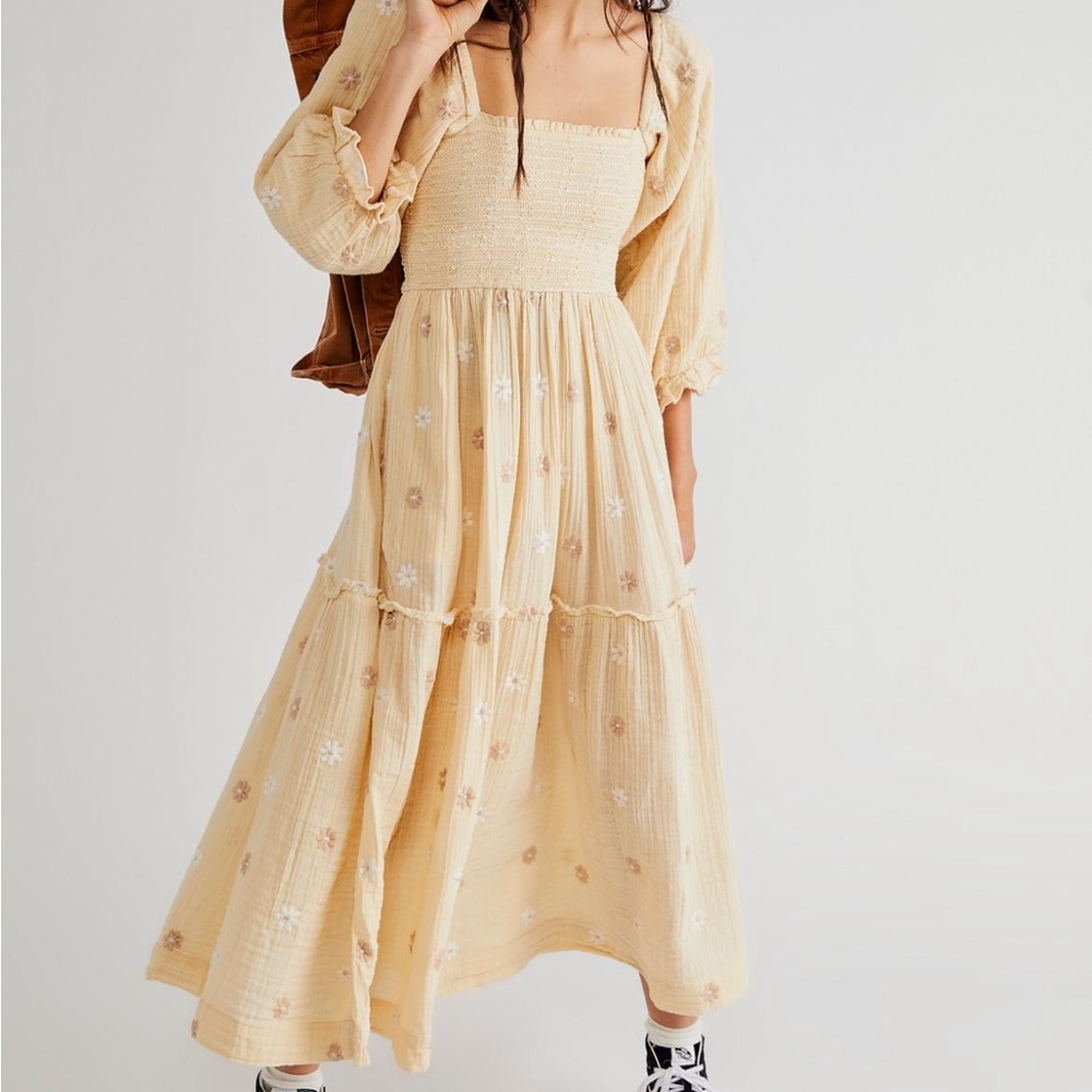 NEW Free People Dahlia Embroidered Maxi Dresss in Pearl Island - XS